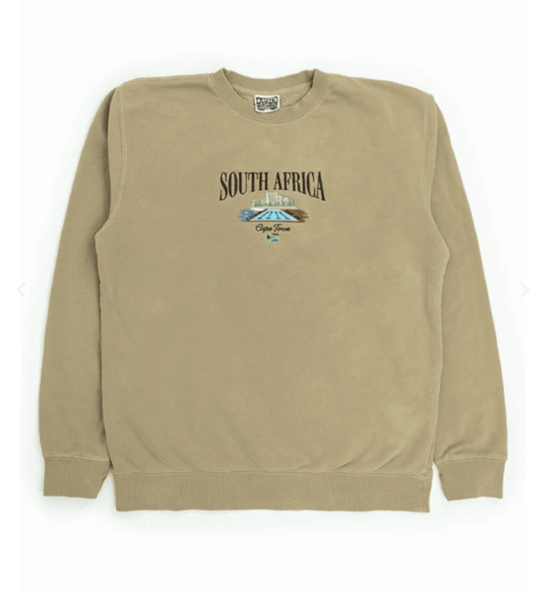 sand, tan, beige south africa crewneck, white background