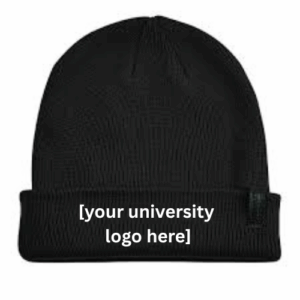 black beanie with customizable option to add university logo