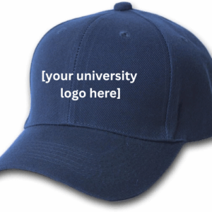blue curved brim hat with customizable option to add university logo