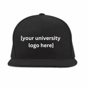 black flat brim hat with customizable option to add university logo