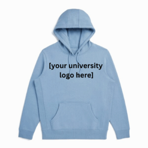 blue hooded sweatshirt with option to add university logo