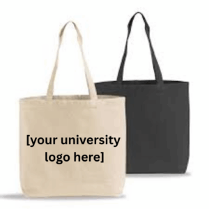 canvas and black canvas tote bags with customizable option to add university logo