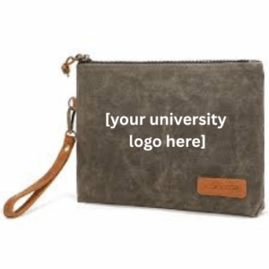 leather wristlet with customizable option to add university logo