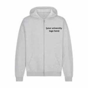 gray zip-up hoodie with customizable option to add university logo